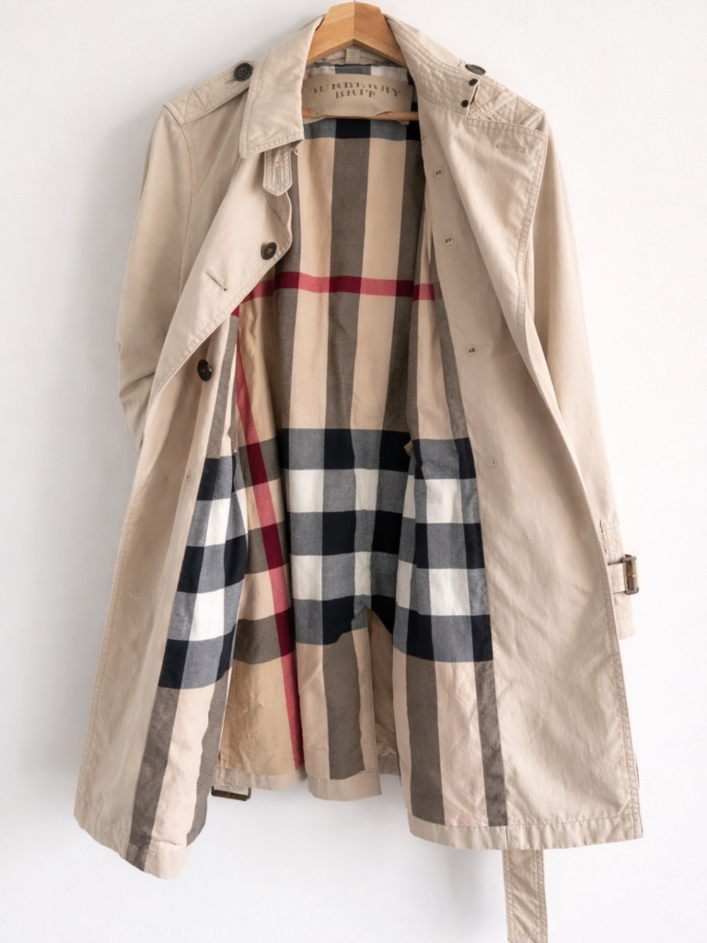 Burberry Brit Trench Coat Beige Nova Check Lined Belted US 14 UK 16 - Picture 6 of 17